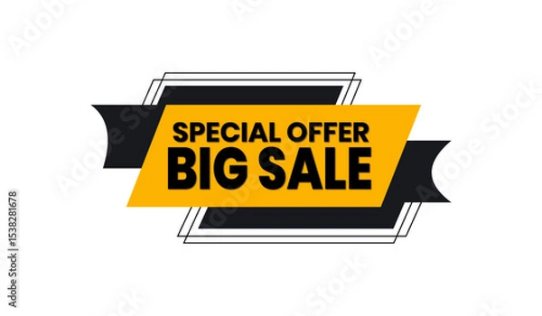 Fototapeta Dynamic Sale Promotion Banner with Geometric Elements and Ribbons Featuring and Special Offers. Yellow and Black. Editable