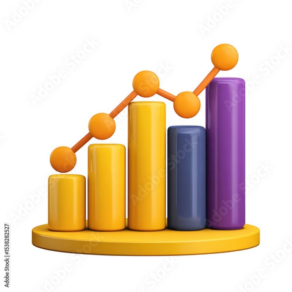 Fototapeta 3d colorful bar graph chart isolated on transparent background