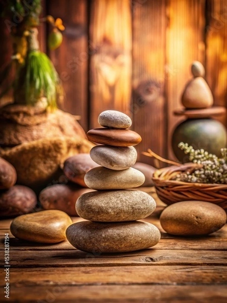 Obraz stack of stones on brown background