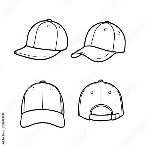 Fototapeta Set of Baseball Hat Line Icons Vector Illustration with Outline Logo Design