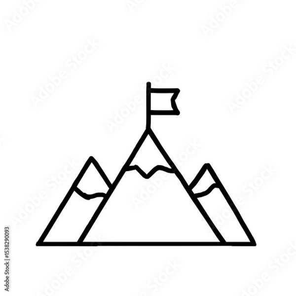Fototapeta Flag on Mountain Top Line Icon Outline Vector Symbol of Achievement, Editable Stroke, Pixel Perfect