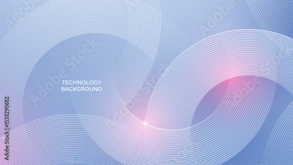 Fototapeta Abstract Thin Line Concentric Circles with Pink Sun Bokeh Glare Effect. Abstract Digital Technology Modern Background. White Circle Design Elements on Light Soft Blue Cover. Vector Illustration.