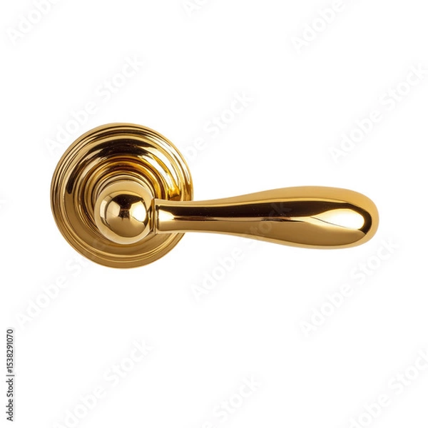 Obraz Elegant Golden Door Handle with Curved Design isolated on transparent white background, clipping path