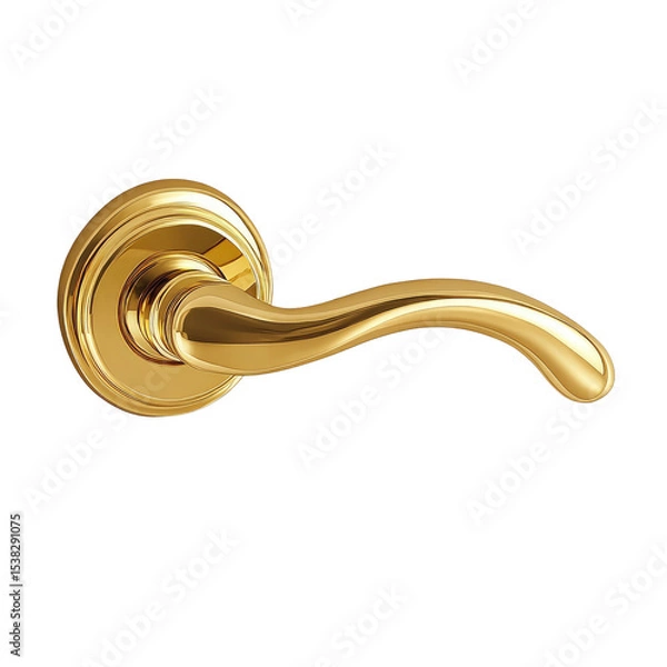 Obraz Elegant Golden Door Handle with Curved Design isolated on transparent white background, clipping path