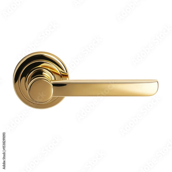 Obraz Elegant Golden Door Handle with Curved Design isolated on transparent white background, clipping path