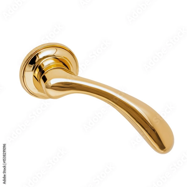Obraz Elegant Golden Door Handle with Curved Design isolated on transparent white background, clipping path