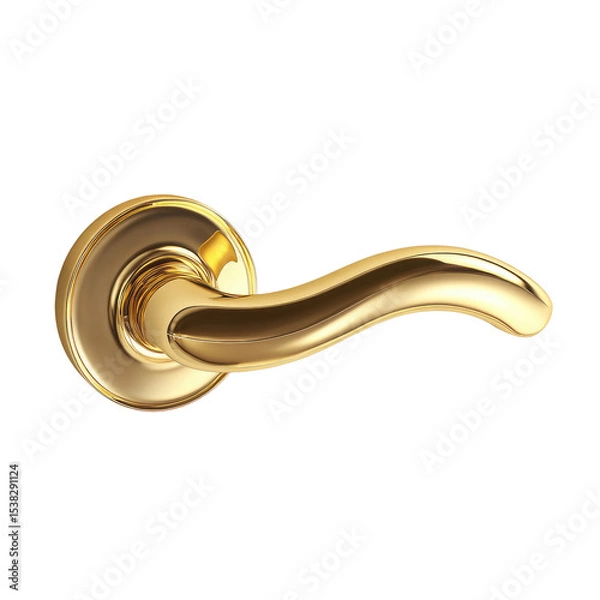 Obraz Elegant Golden Door Handle with Curved Design isolated on transparent white background, clipping path