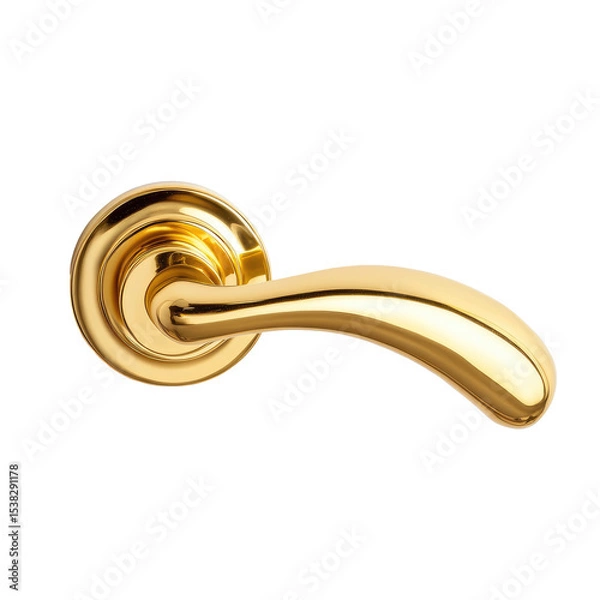 Fototapeta Elegant Golden Door Handle with Curved Design isolated on transparent white background, clipping path