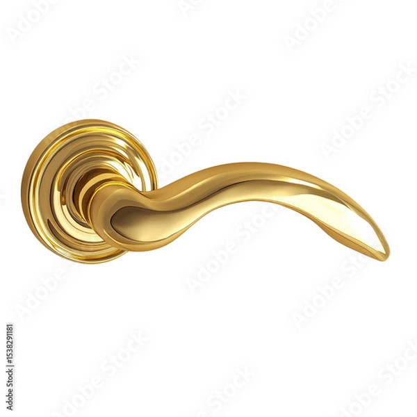 Fototapeta Elegant Golden Door Handle with Curved Design isolated on transparent white background, clipping path