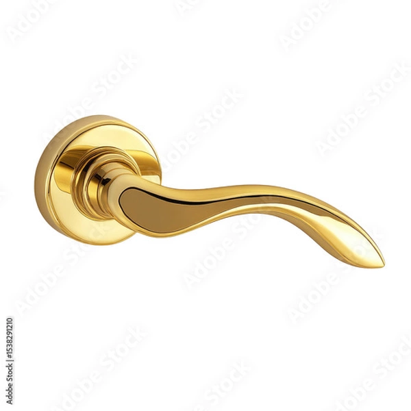 Obraz Elegant Golden Door Handle with Curved Design isolated on transparent white background, clipping path