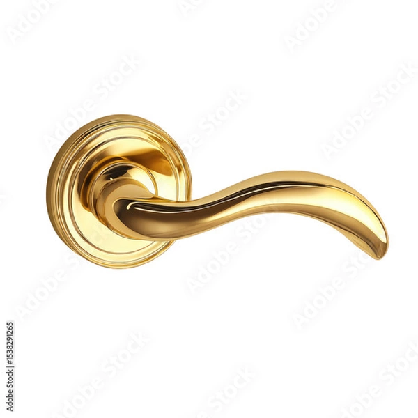 Obraz Elegant Golden Door Handle with Curved Design isolated on transparent white background, clipping path