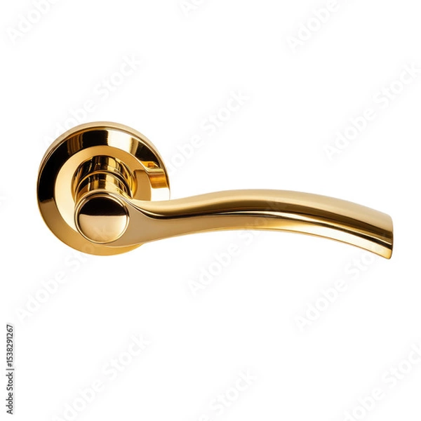 Fototapeta Elegant Golden Door Handle with Curved Design isolated on transparent white background, clipping path