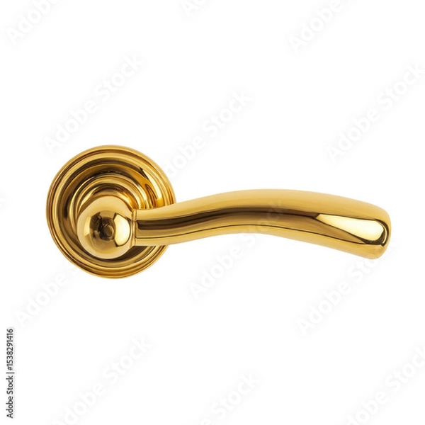 Fototapeta Elegant Golden Door Handle with Curved Design isolated on transparent white background, clipping path