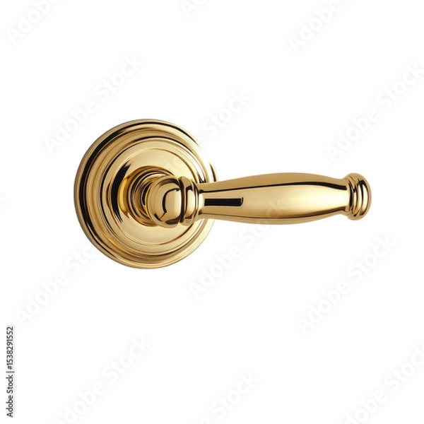 Fototapeta Elegant Golden Door Handle with Curved Design isolated on transparent white background, clipping path