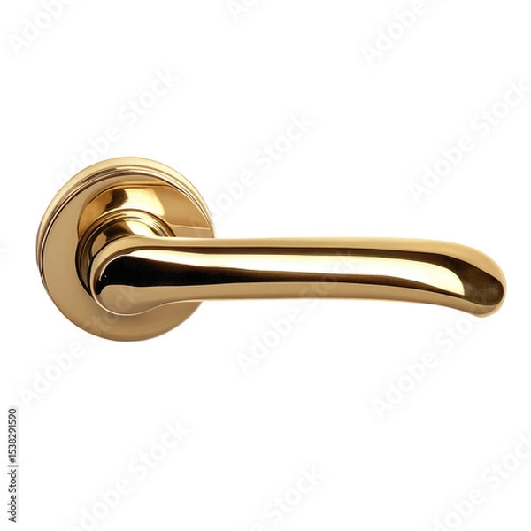 Obraz Elegant Golden Door Handle with Curved Design isolated on transparent white background, clipping path