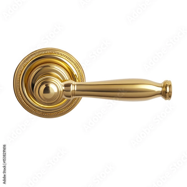 Obraz Elegant Golden Door Handle with Curved Design isolated on transparent white background, clipping path