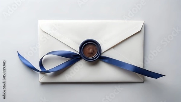 Fototapeta Elegant White Envelope with Navy Blue Ribbon and Wax Seal A Symbol of Classic Correspondence