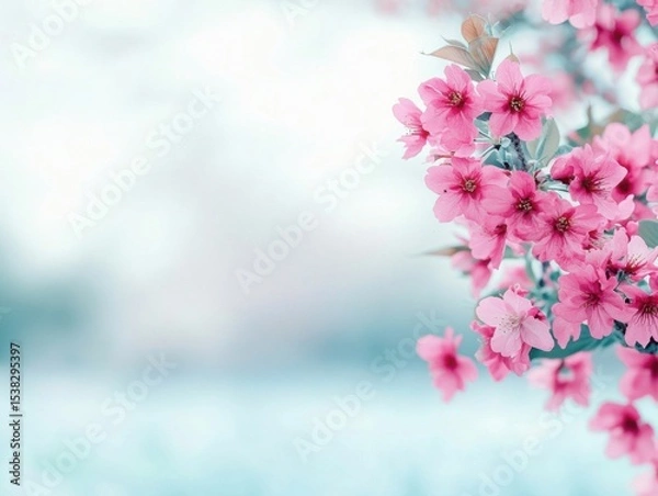 Fototapeta Delicate pink blossoms herald the arrival of spring bringing fresh hope and beauty with soft focus