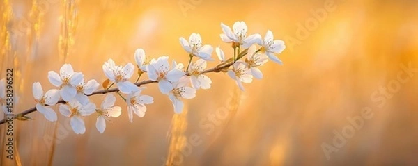 Fototapeta Spring blossoms signaling hope and renewal in golden sunlight backlit delicate petals and subtle