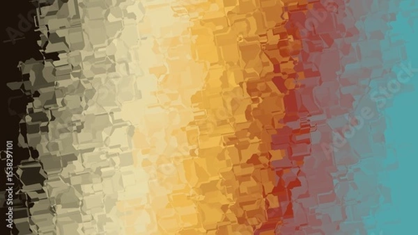 Fototapeta A bold gradient of black, beige, gold, orange, red, and teal in a crystalline mosaic—like dusk colliding with dawn, full of emotion and energy.