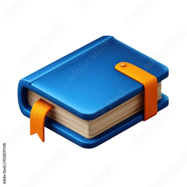 Fototapeta 3d realistic blue notebook with orange bookmark isolated on transparent background
