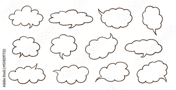 Fototapeta Speech Bubble Set with Hand-Drawn Chalk Outlines. Crayon Style Frames and Dialog Shapes on White Background.