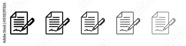 Fototapeta Document signed icons in black stroke designs on white background