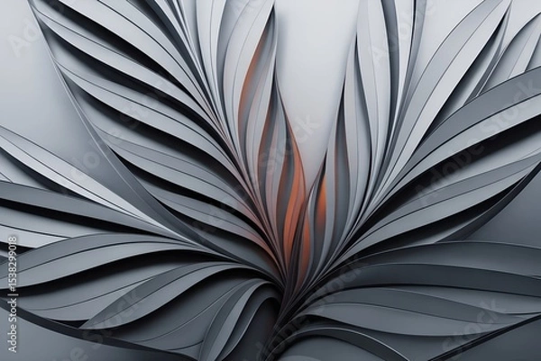 Fototapeta Abstract Black & White Leaf Pattern with Red‑Orange Accents – Stylized Botanical Design

