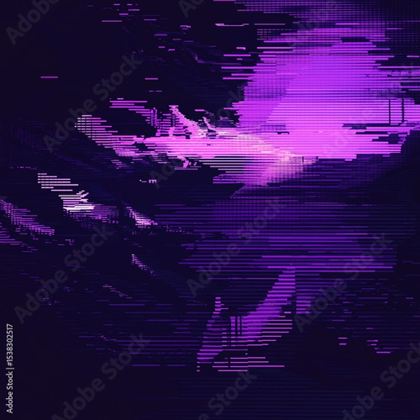 Fototapeta Glitch abstract digital background with pixelated purple stripes and distortion effects

 