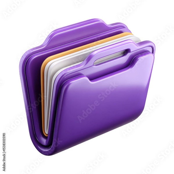 Obraz 3d render of purple file folders isolated on transparent background