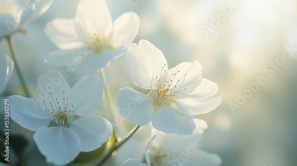 Fototapeta Delicate white blossoms whispering springtime romance purity and a touch of ethereal beauty with