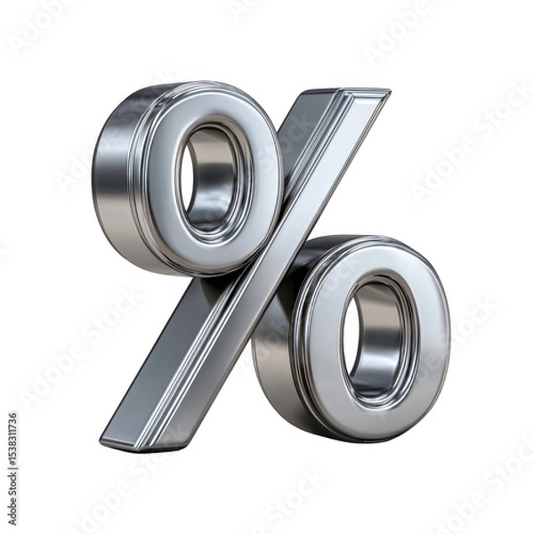 Obraz 3d realistic chrome percentage sign isolated on transparent background