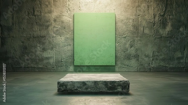 Obraz Digital art gallery with holographic paintings, green screen background, seamless design, future of art exhibitions