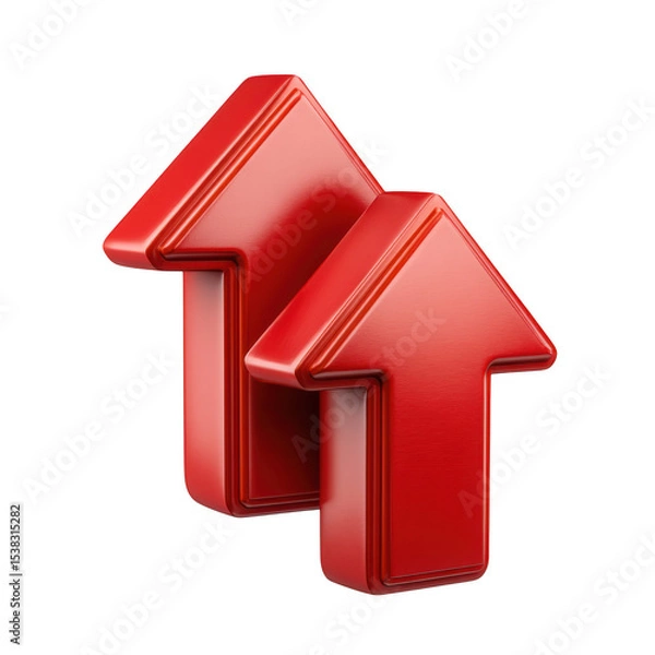 Obraz 3d red up arrows double icon isolated on transparent background