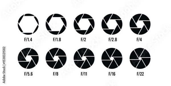 Fototapeta camera lens diagram and aperture collection set. camera lens diagram with camera shutter number values