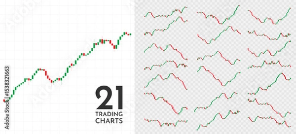 Obraz Vector illustration. Set of trading charts and graphs. Element for design poster, gift card, advertising, social media, business card. Stock market or crypto concept. Global financial system