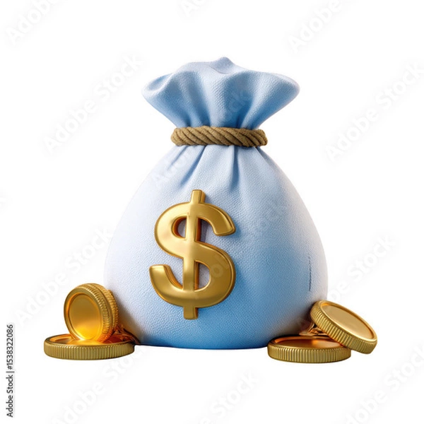 Obraz 3d realistic money bag with gold coins isolated on transparent background