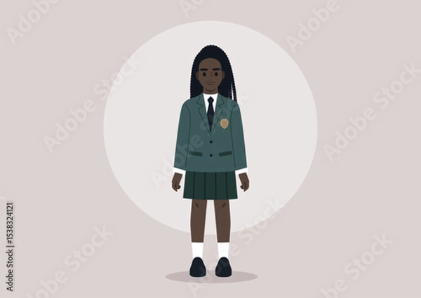 Obraz A female pupil dressed in a colorful school uniform isolated on a plain background