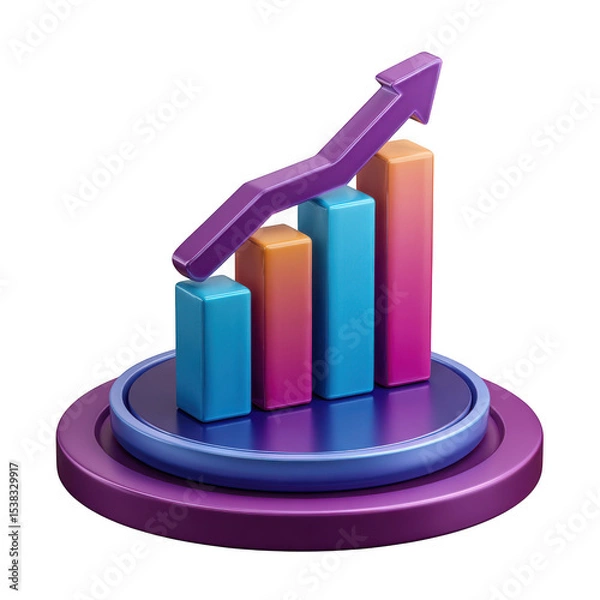 Obraz 3d growth chart icon upward trend gradient colors isolated on transparent background