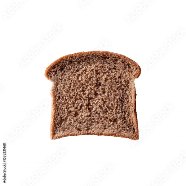 Fototapeta A slice of brown bread on a white isolated background, showcasing its texture and unique characteristics, perfect for various culinary uses and food photography.