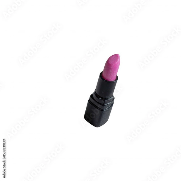 Fototapeta A stylish pink lipstick in a black casing, elegantly placed on a white isolate background, perfect for beauty and cosmetics-related imagery.
