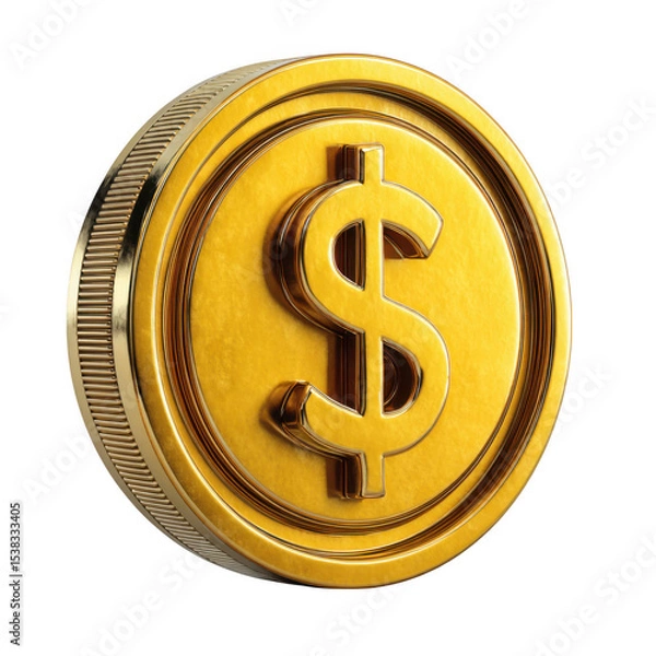 Obraz 3d realistic gold dollar coin isolated on transparent background