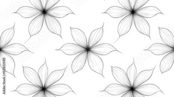 Fototapeta Elegant Monochrome Floral Pattern with Delicate Lines on a Clean White Background for Modern Design Projects