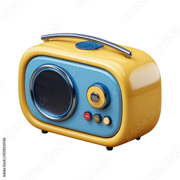 Obraz 3d retro radio yellow and blue isolated on transparent background