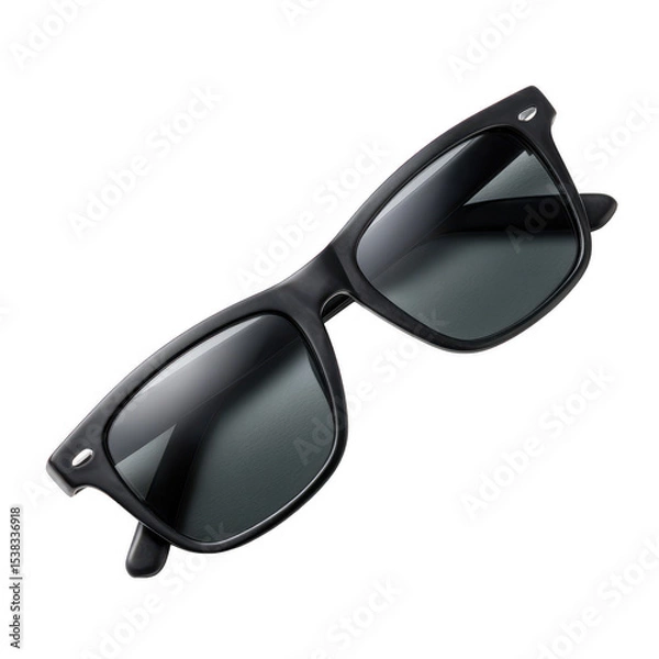 Fototapeta Stylish black sunglasses with dark lenses, perfect for summer outings or beach trips, adding a chic accessory to enhance any outfit.