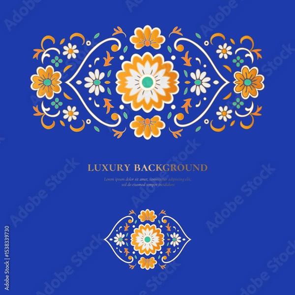 Obraz Luxury pattern on a blue background. Vector mandala template. Golden design elements. Traditional Turkish, Indian motifs. Great for fabric and textile, wallpaper, packaging or any desired idea.