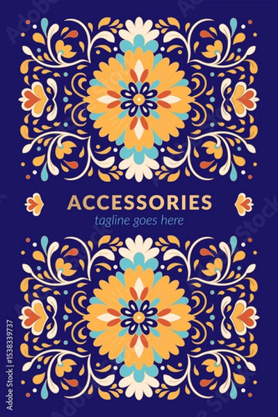 Obraz Luxury pattern on a blue background. Vector mandala template. Golden design elements. Traditional Turkish, Indian motifs. Great for fabric and textile, wallpaper, packaging or any desired idea.