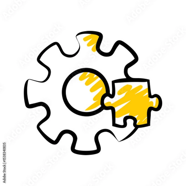 Fototapeta Puzzle piece with gear center on transparent background for web and graphic design