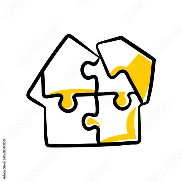 Fototapeta Puzzle pieces forming house on transparent background for web and graphic design