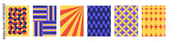 Fototapeta Set of Abstract vertical geometric backgrounds with colorful shapes and forms. Yellow, red and purple colors. Trendy vector illustration in style retro